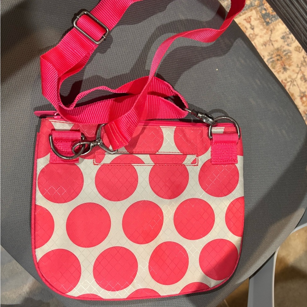 Thirty-One Pink and White Polka Dot Crossbody Bag